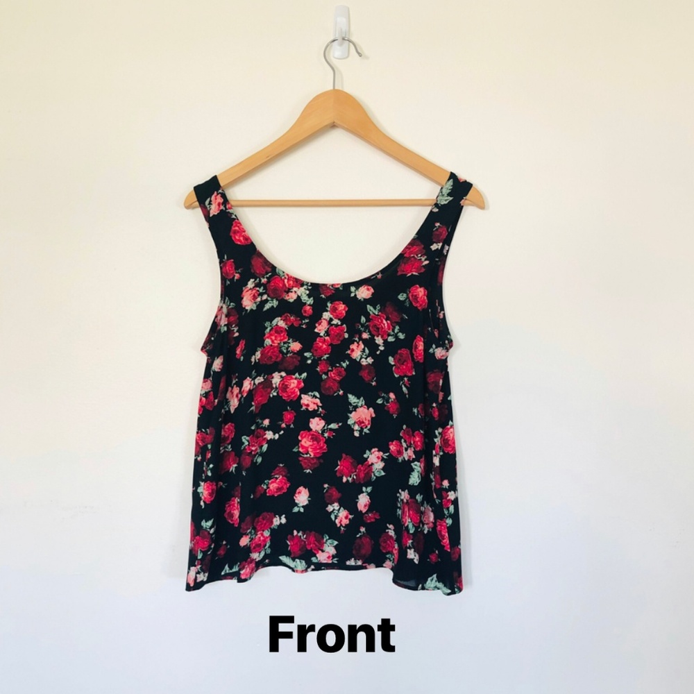 Black and Burgundy Floral Forever 21 Tank Blouse